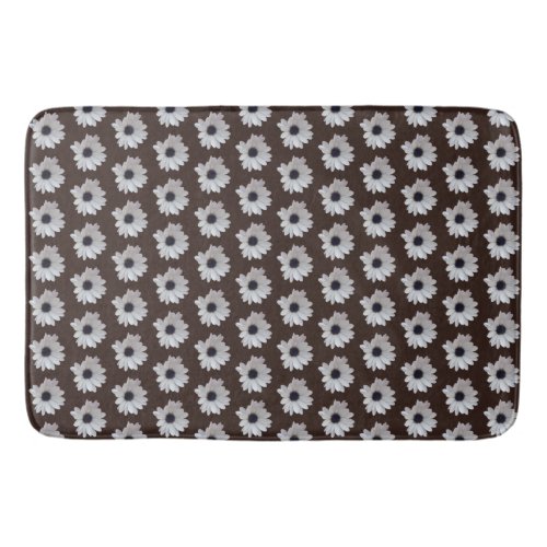 White and Purple Daisy Photo Tiled on Brown Bath Mat