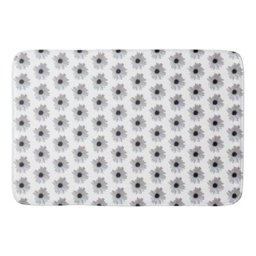 White and Purple Daisy Photo Tiled on White Bath Mat