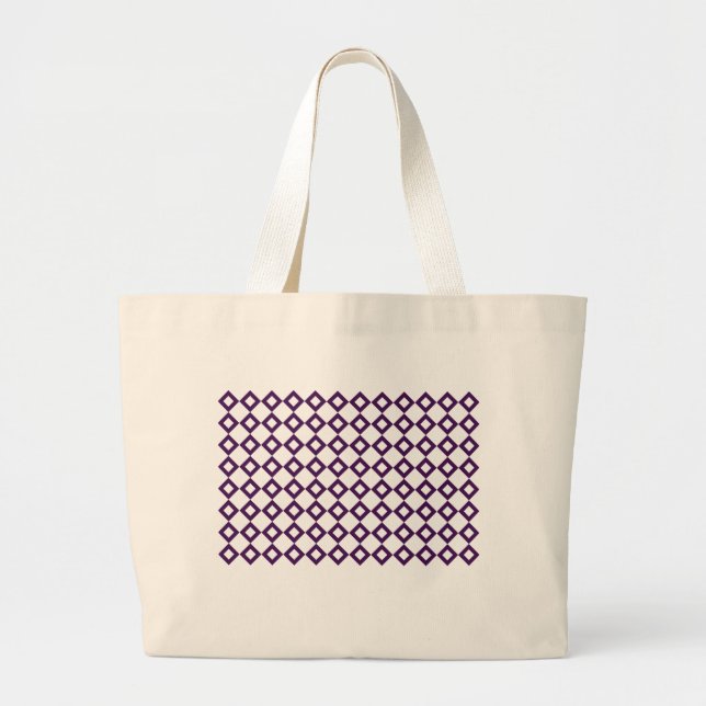 White and Purple Diamond Pattern Large Tote Bag (Front)