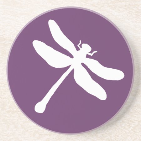 White And Purple Dragonfly Coaster