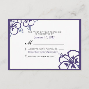 White and Purple Hibiscus Flower Custom RSVP Card