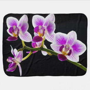 White and purple orchid baby blanket