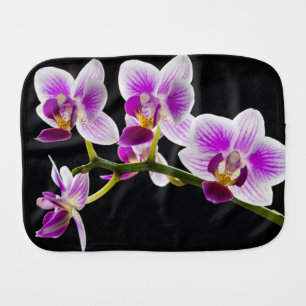 White and purple orchid baby burp cloth