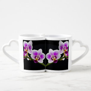 White and purple orchid coffee mug set