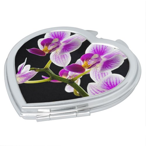 White and purple orchid compact mirror