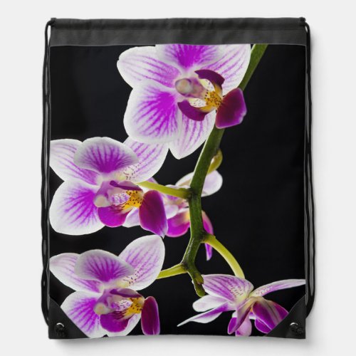 White and purple orchid drawstring bag