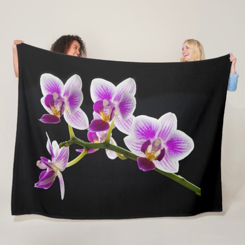 White and purple orchid fleece blanket