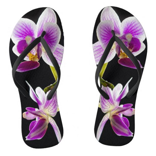 White and purple orchid flip flops