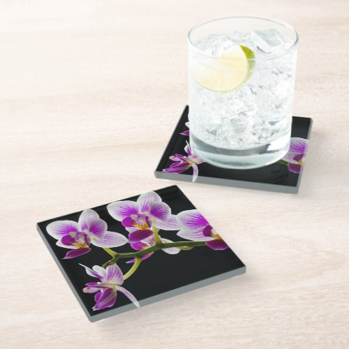 White and purple orchid glass coaster