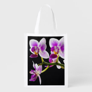 White and purple orchid grocery bag