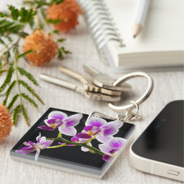 White and purple orchid keychain