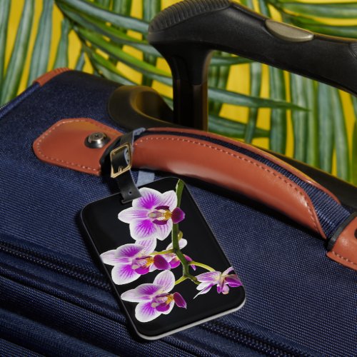 White and purple orchid luggage tag