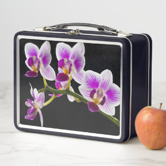 White and purple orchid metal lunch box