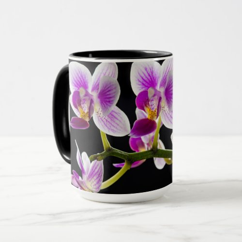 White and purple orchid mug