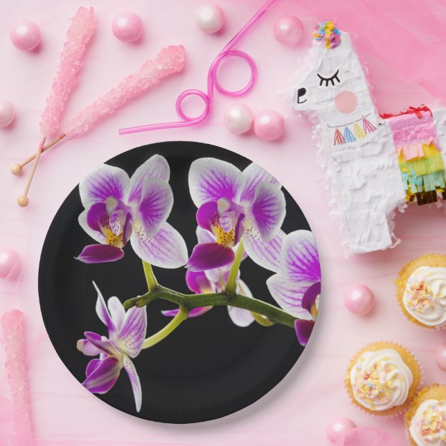 White and purple orchid paper plates (Party)