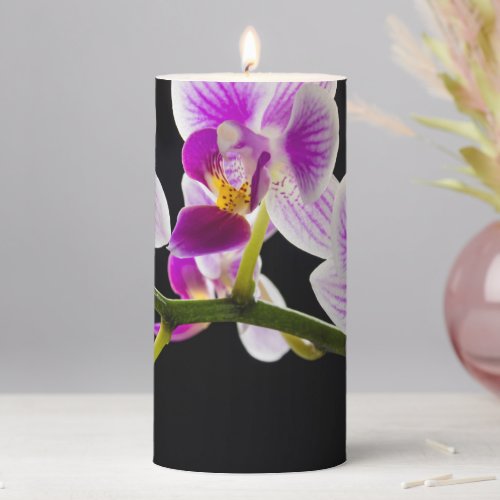 White and purple orchid pillar candle