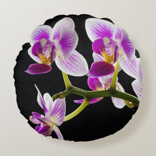 White and purple orchid round pillow