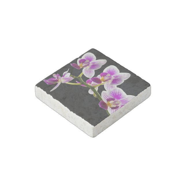 White and purple orchid stone magnet (Angled)