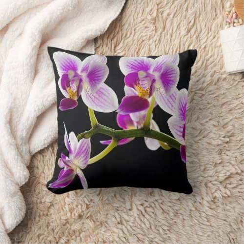 White and purple orchid throw pillow