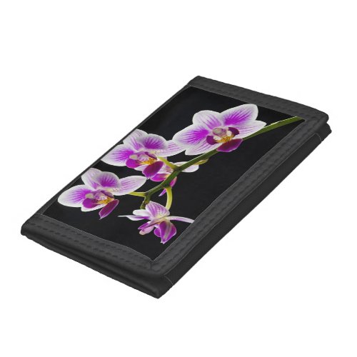 White and purple orchid trifold wallet