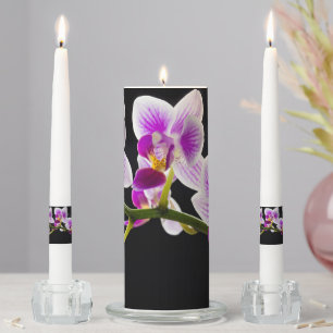 White and purple orchid unity candle set