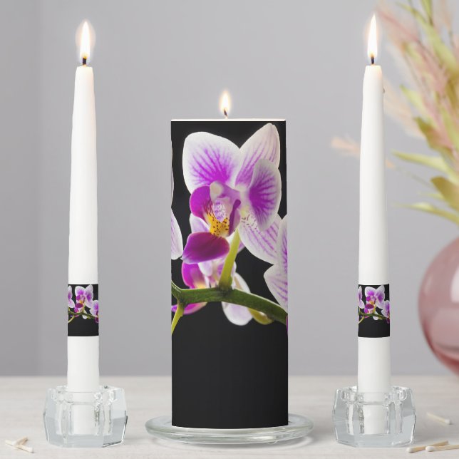 White and purple orchid unity candle set (In Situ)