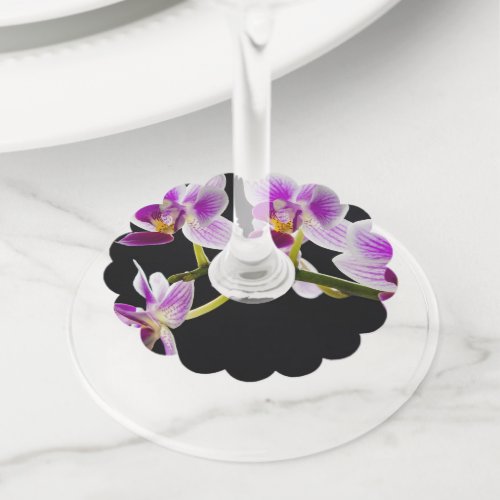 White and purple orchid wine glass tag