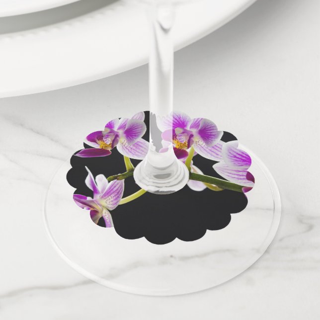 White and purple orchid wine glass tag (Close Up)