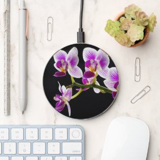 White and purple orchid wireless charger