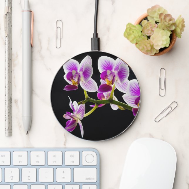 White and purple orchid wireless charger  (Desk)