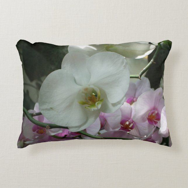 White and Purple Orchids Accent Pillow (Front)