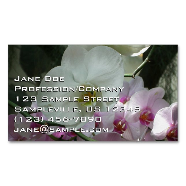White and Purple Orchids Business Card Magnet (Front)