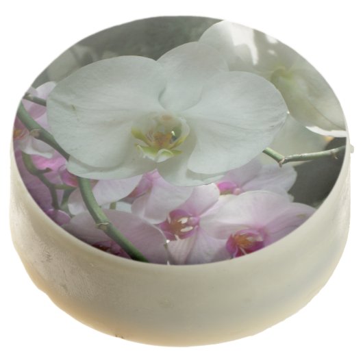White and Purple Orchids Chocolate Dipped Oreo (Angled)