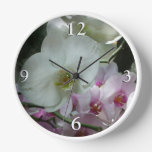 White and Purple Orchids Clock