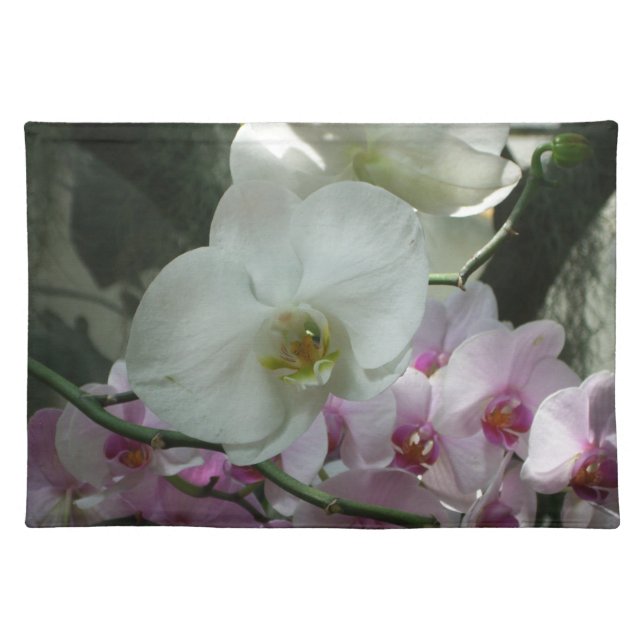 White and Purple Orchids Cloth Placemat (Front)