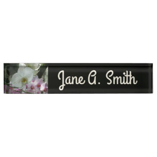 White and Purple Orchids Desk Name Plate