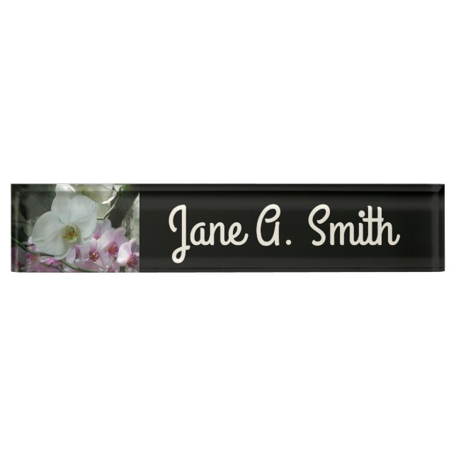 White and Purple Orchids Desk Name Plate (Front)