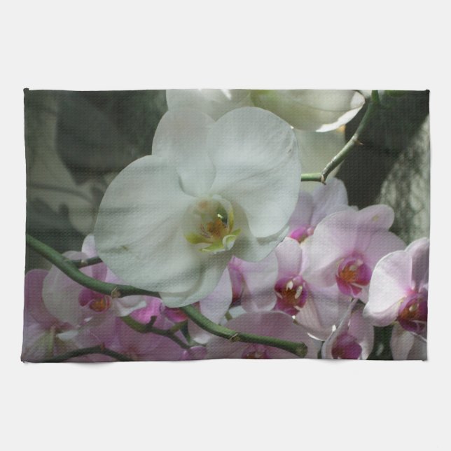 White and Purple Orchids Kitchen Towel (Horizontal)