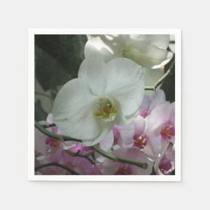 White and Purple Orchids Paper Napkins