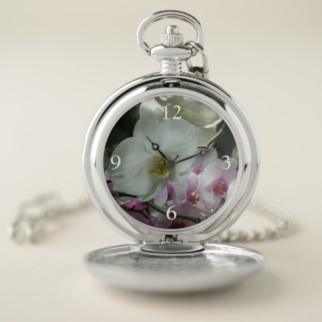 White and Purple Orchids Pocket Watch (Inside)