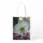 White and Purple Orchids Reusable Grocery Bag