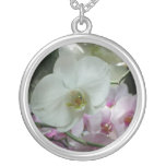 White and Purple Orchids Silver Plated Necklace