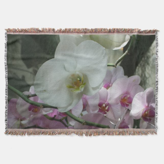 White and Purple Orchids Throw Blanket (Front)