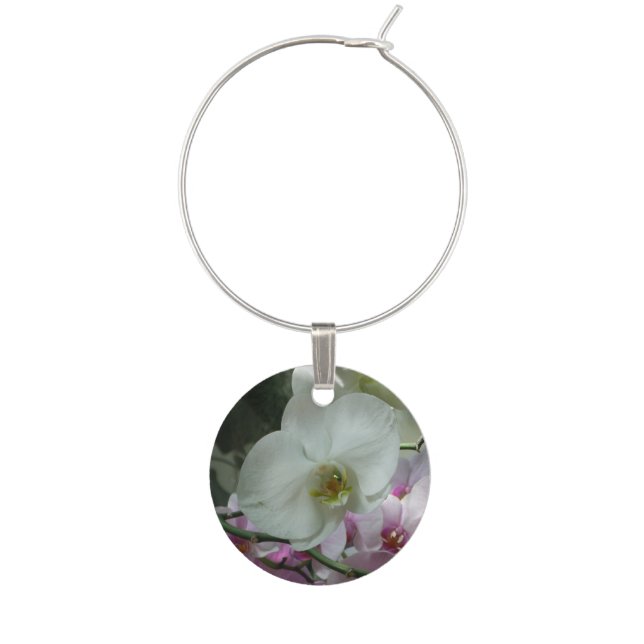 White and Purple Orchids Wine Charm (Front)