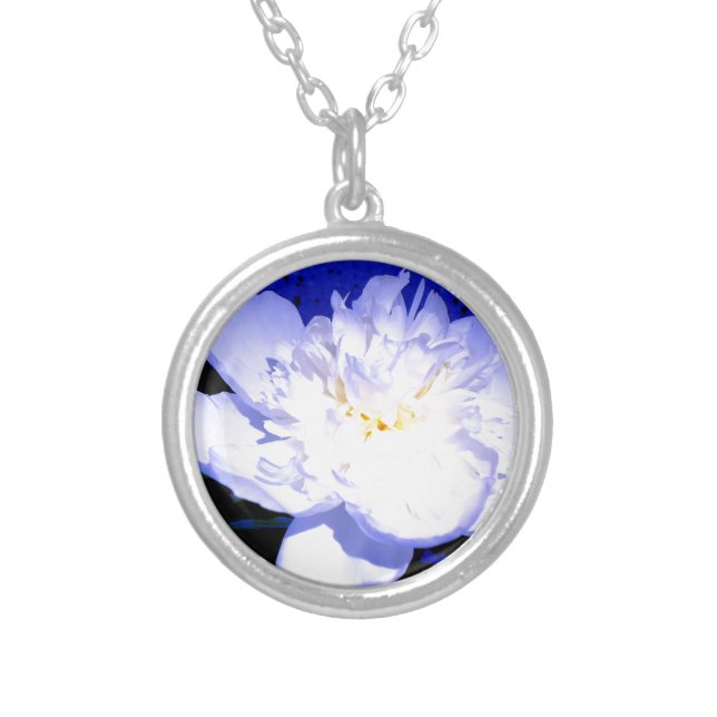 White and purple Peony photo Silver Plated Necklace (Front)