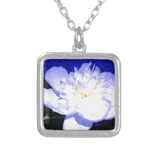 White and purple Peony photo Silver Plated Necklace