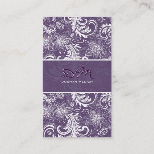White And Purple Retro Floral Pattern Template Business Card