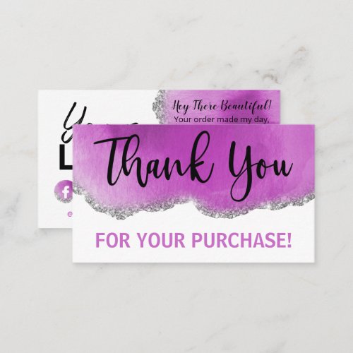 White And Purple Silver Glitter Agate Thank You Business Card