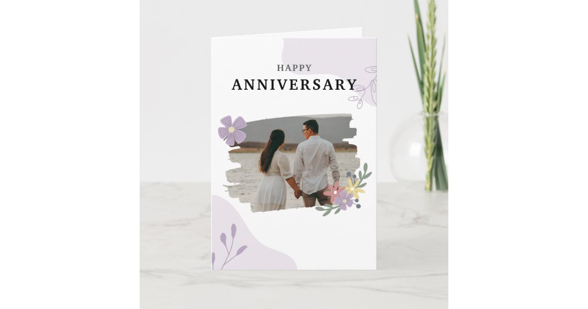 White and Purple Simple Happy Anniversary Card | Zazzle