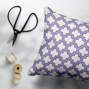 White and Purple Trellis, Lattice, Quatrefoil Accent Pillow